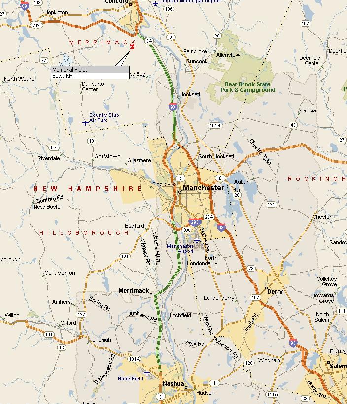 Maps to Memorial Field in Bow, NH