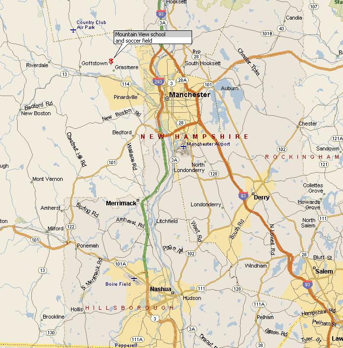 Maps to Mountain View Middle View soccer field in Goffstown, NH